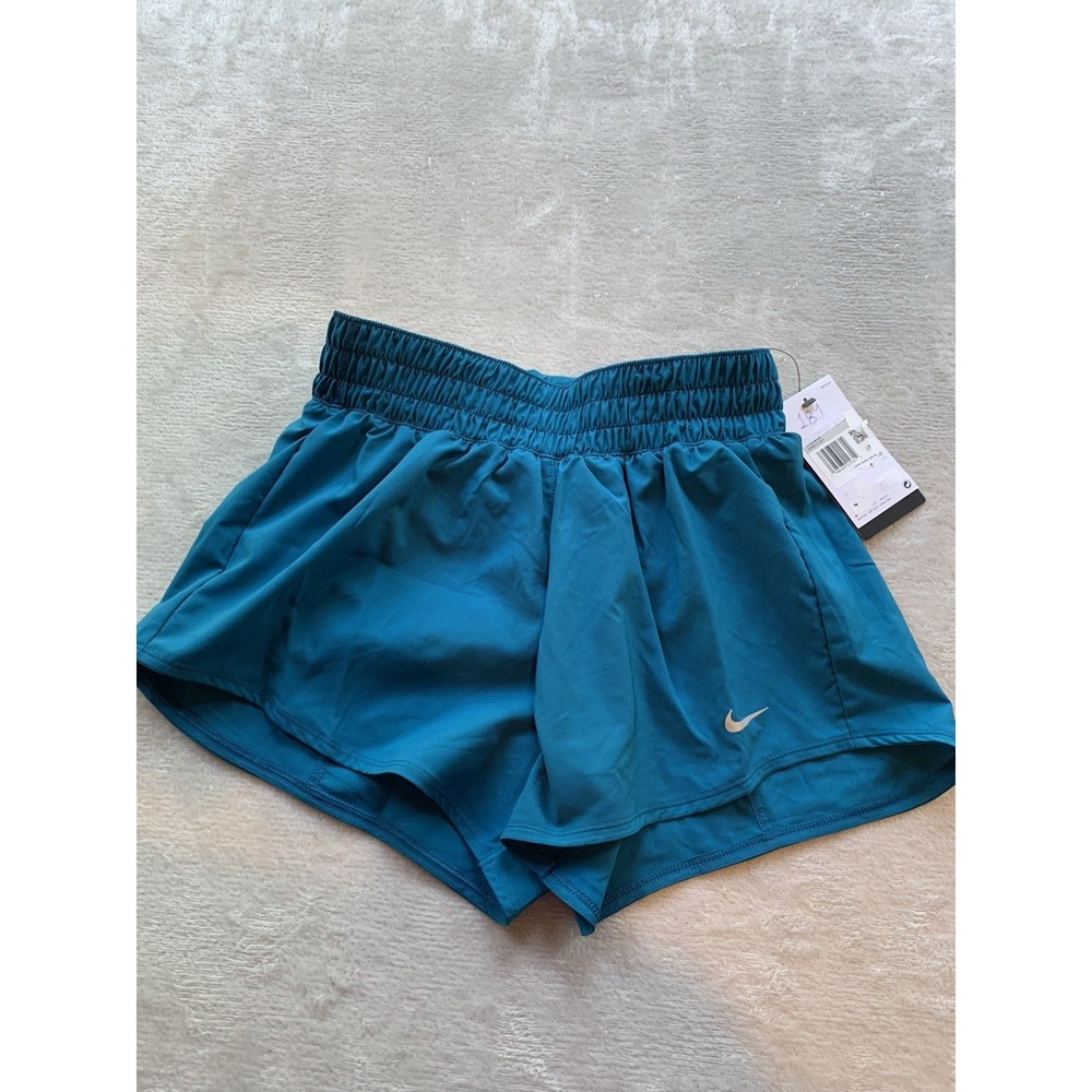 Nike One Dri Fit Shorts Womens XS Teal Mid Rise 3" Brief Lined Performance NEW!